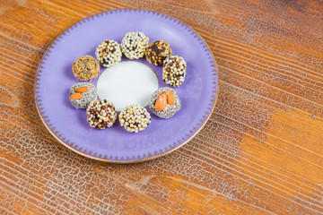 oriental dried fruits with nuts, Turkish sweets on a plate