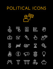 Set of Quality Isolated Universal Standard Minimal Simple Politics WhiteThin Line Icons on Black Background