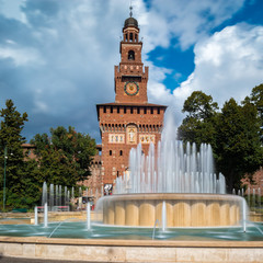 Italy, Lombardy, Milan. Fontana di Piazza Castello.