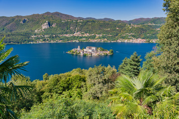 Italy, Piedemont. Views from Sacro Monte over the Orta lake.