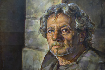 oil painting on canvas of a man with white hair. © robangel69