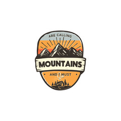 Travel logo design concept. Retro colors style. Mountain adventure badge, travel logo template. Camping patch, prints. Stock vector travel label isolated on white background