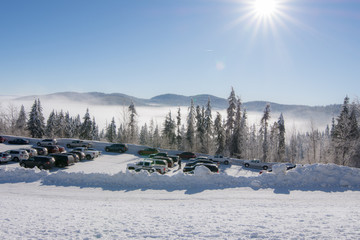 Snowy mountain ski resort. Mt. Spokane.