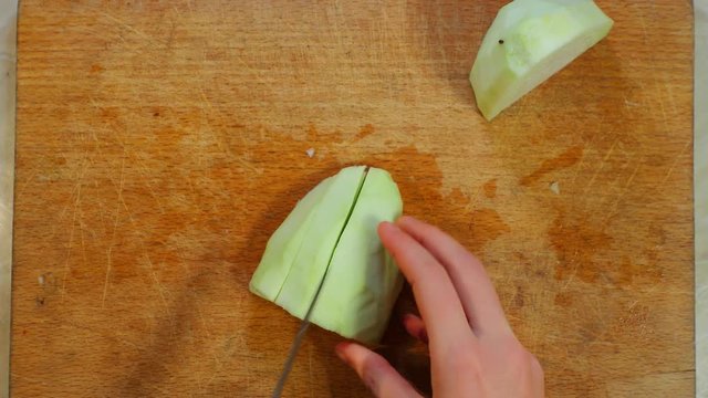Chopping eggplants for cooking
