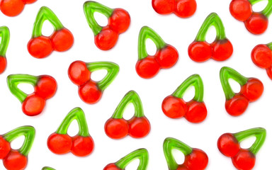 Cherry Gummies Isolated on a White Background