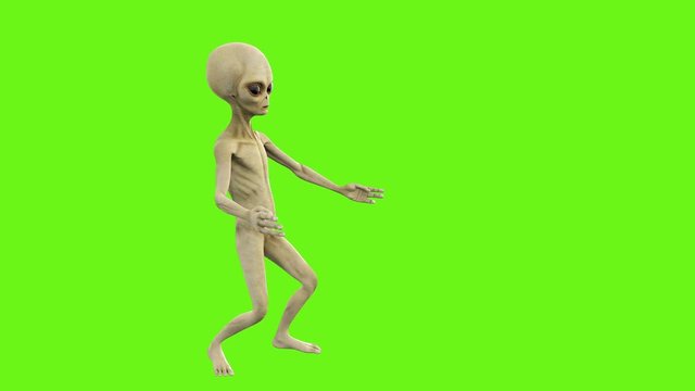 Alien dancing. Loopable animation on green screen. 4k.