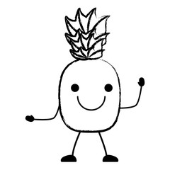 sketch of kawaii happy pineapple icon over white background, vector illustration
