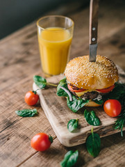 Delicious  burger with spinach and beef