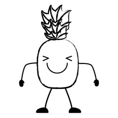 sketch of kawaii excited pineapple icon over white background, vector illustration