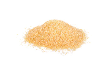 pile of unbleached tiny cube brown sugar on white background