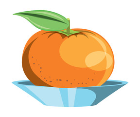 dish with tangerine fruit icon over white background, colorful design vector illustration