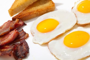Breakfast meal - eggs, toast and bacon