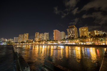 Fototapeta na wymiar Waikiki Beach night views