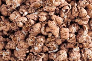 chocolate flavored popcorn closeup