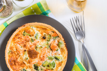 Classic smoked salmon and broccoli quiche