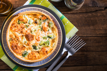 Classic smoked salmon and broccoli quiche