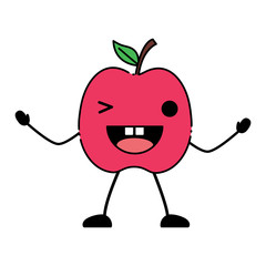 kawaii apple wiking an eye over white background, colorful design. vector illustration