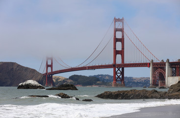 Golden Gate Bridge from Baker Beach in San Francisco. California. USA