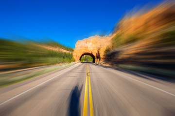 Scenic byway tunnel in Utah with motion blur