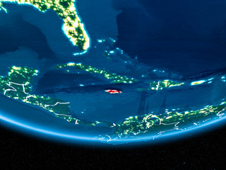 Jamaica on planet Earth from space at night