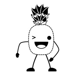 kawaii pineapple wiking an eye over white background, vector illustration
