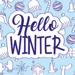hello winter season weather pattern design vector illustration