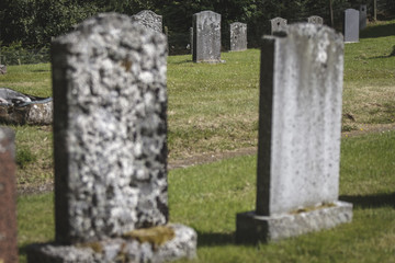Grave stones in graveyard, Scotland, United Kingdom.