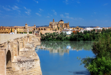 Cordoba stone bridge with fort tower and Mosque. 