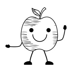 sketch of kawaii happy apple icon over white background, vector illustration