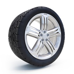rendering of a single car tire on a white background  3D illustration