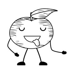 sketch of kawaii mandarine showing the tongue icon over white background, vector illustration