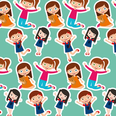kids gil female happy cartoon wallpaper vector illustration