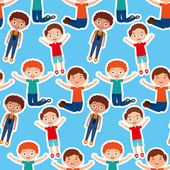 kids boy happy playing cartoon pattern vector illustration