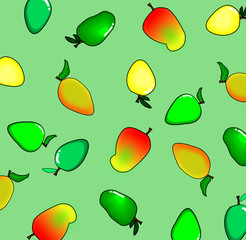 seamless pattern with colorful of mango on green background.