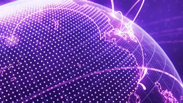 particle world with a growing global network - purple version.