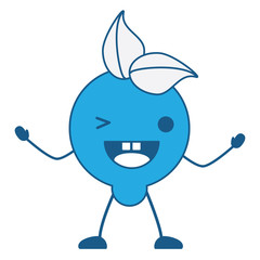kawaii lemon wiking an eye over white background, blue shading design. vector illustration