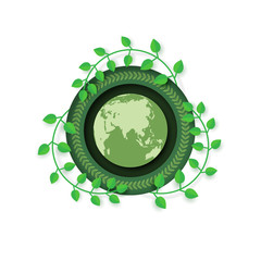 Save the green earth label and badge.Nature,eco friendly and recycle concept of ecology and environment conservation paper art style design.Vector illustration.