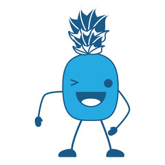 kawaii pineapple wiking an eye over white background, blue shading design. vector illustration