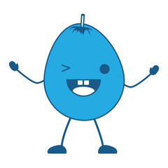 kawaii mango wiking an eye over white background, blue shading design. vector illustration