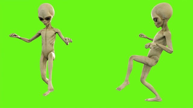 Alien sneaks. Loopable animation on green screen. 4k.