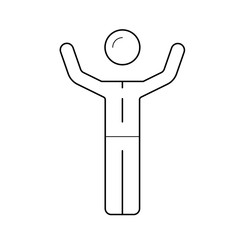 Happy entrepreneur figure vector line icon isolated on white background. Successful entrepreneur with raised arms line icon for infographic, website or app.