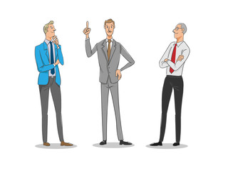 Group of business people. Young man worker.  flat vector cartoon character design. illustration hand drawn style.