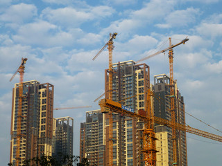 Residential buildings are under construction in Shenzhen, China.