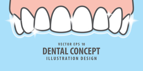 Upper Banner whitening  teeth illustration vector on blue background. Dental concept.