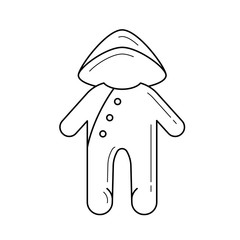 Baby sleepsuit vector line icon isolated on white background. Newborn baby romper with hood line icon for infographic, website or app.