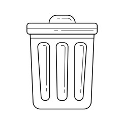 Trash bin vector line icon isolated on white background. Metal trash can with lid line icon for infographic, website or app.