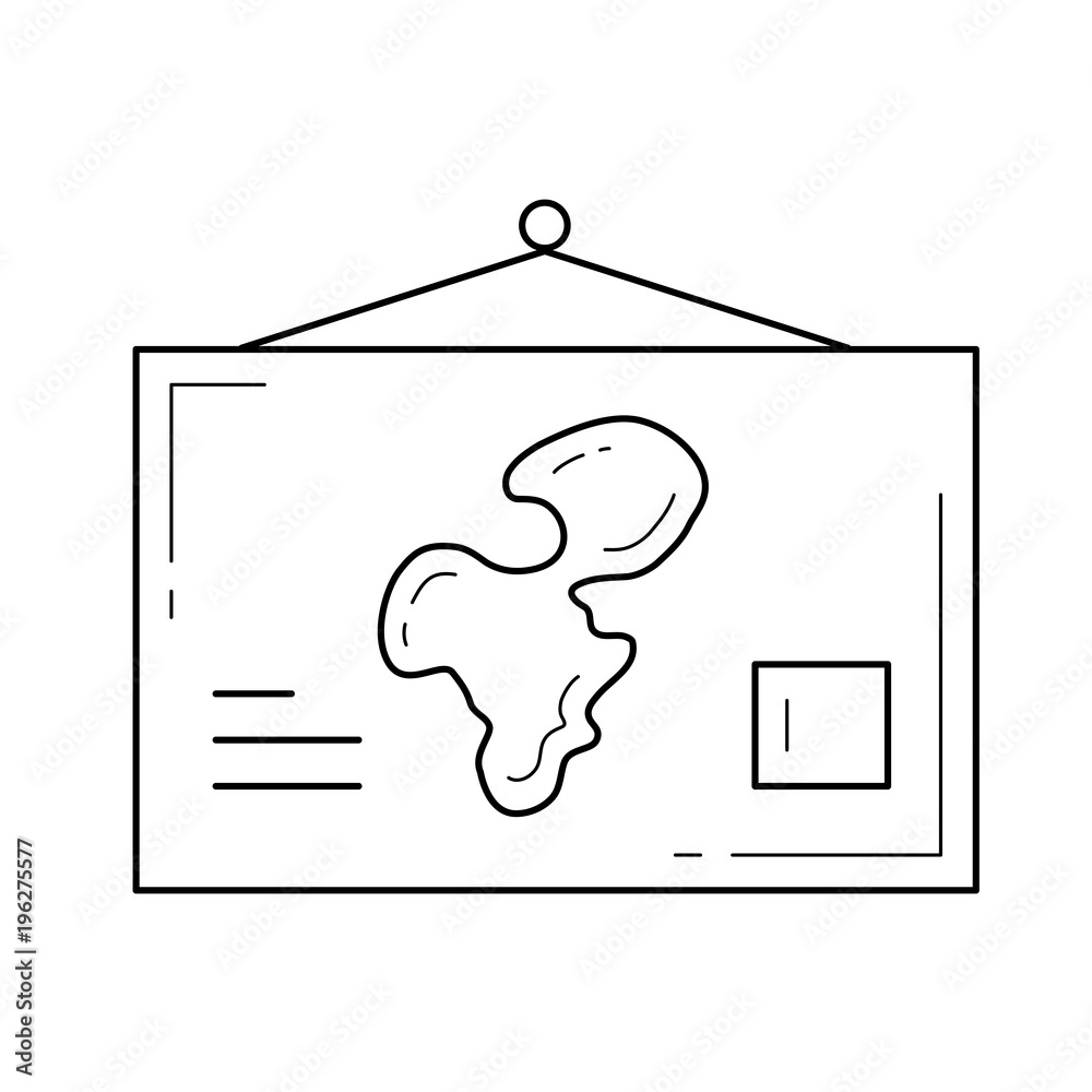 Poster World map vector line icon isolated on white background. School world map hanging on the wall line icon for infographic, website or app. Icon designed on a grid system.