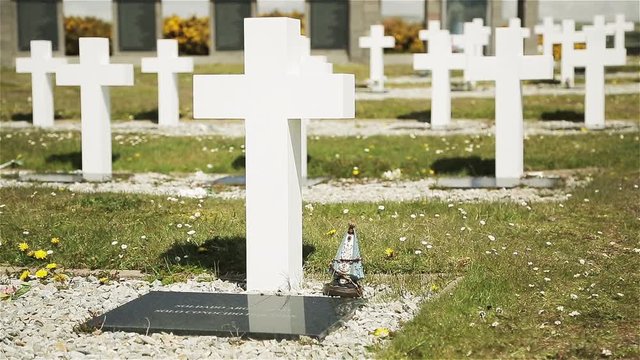 Virgin Mary Figurine on Soldier Grave at Darwin Military Cemetery, Falkland Islands (Islas Malvinas)