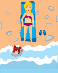 Girl tans on beach