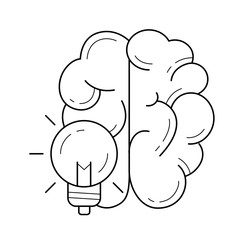 Brain during creative process vector line icon isolated on white background